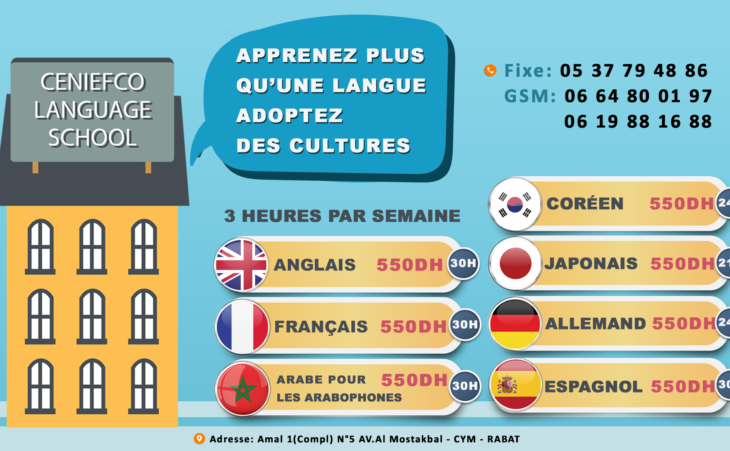 CENIEFCO : 30 h de Cours de langues au choix pour tous les niveaux